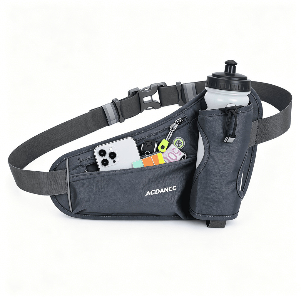 DESIGNICE 2026 New Running Belt Adjustable Fit Running Accessories Reflective Safety Tumbler Holder Dark Gray for Jogging Walking Cycling Fitness Outdoor Activities Night Runs Commuting