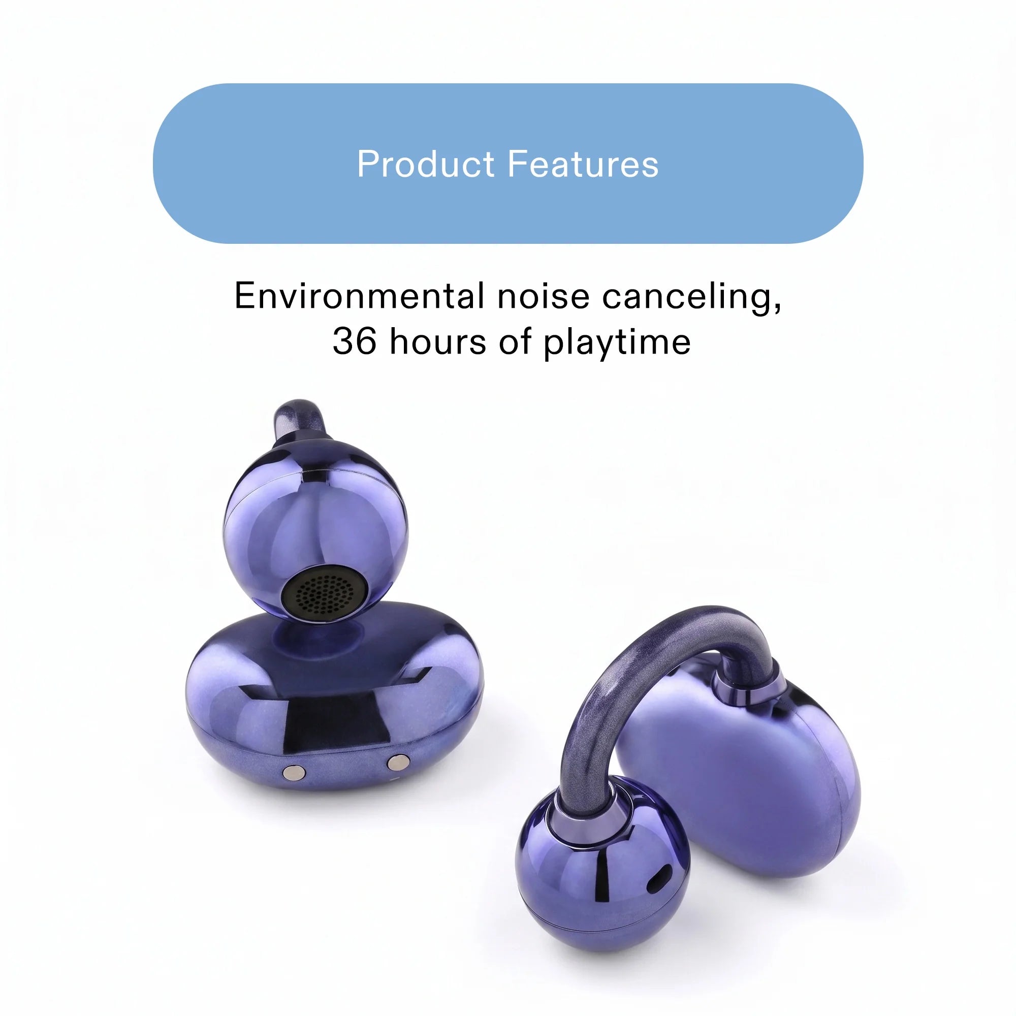 onn Nebulode Pro Open-Clip Wireless Earbuds, Blue