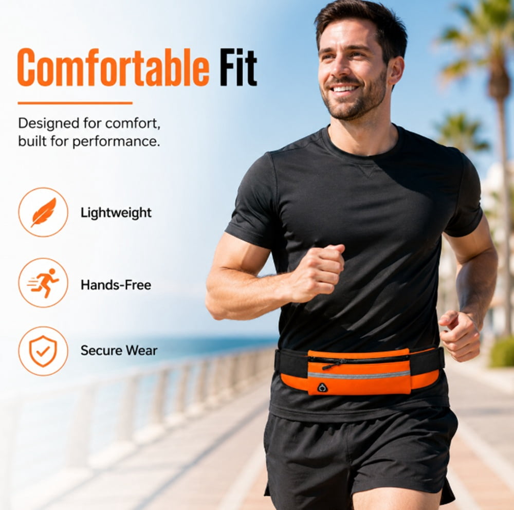 Slim Running Belt Waist Pack, Adjustable Travel Belt Bag for Phone, Keys and Small Essentials, TIKA
