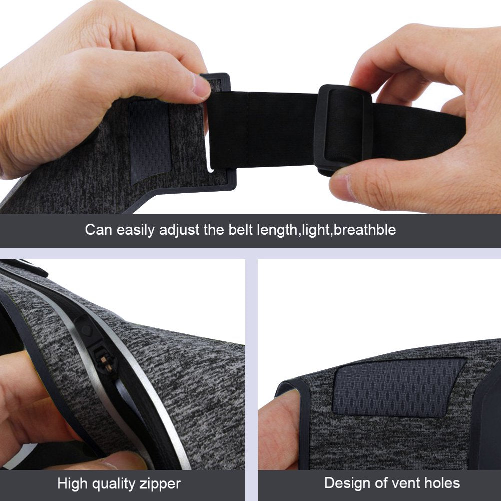 Bontime Ultra Slim Reflective Running Belt, Fits iPhone, Keys & Money, Adjustable Fanny Pack, Black