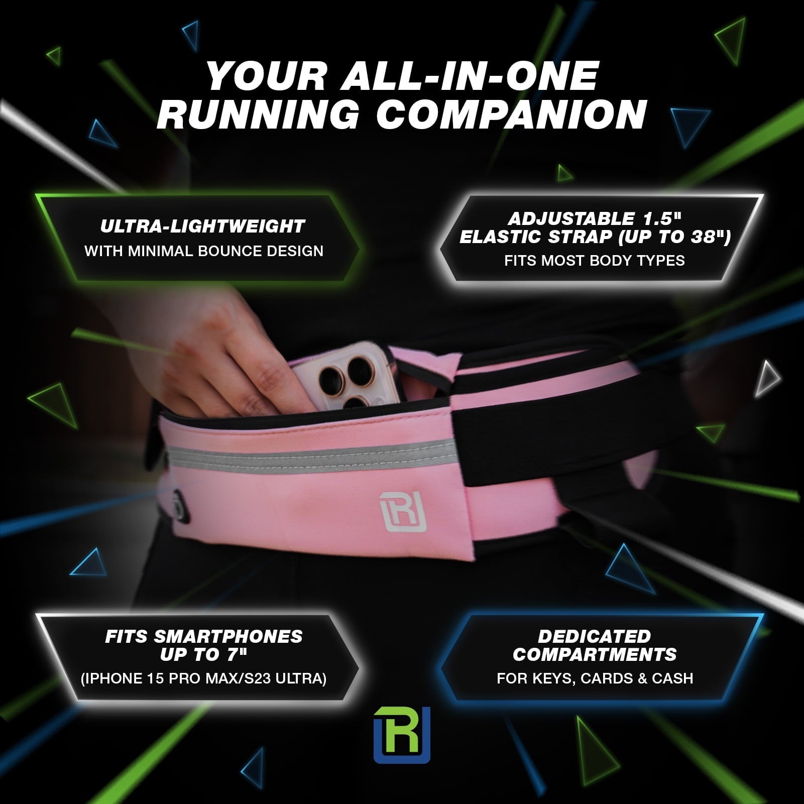 RunUnited Waist Pack for Running, Hiking & Gym - Waterproof Running Accessory w/ Phone Holder & Reflective Stripe, Color: Yellow