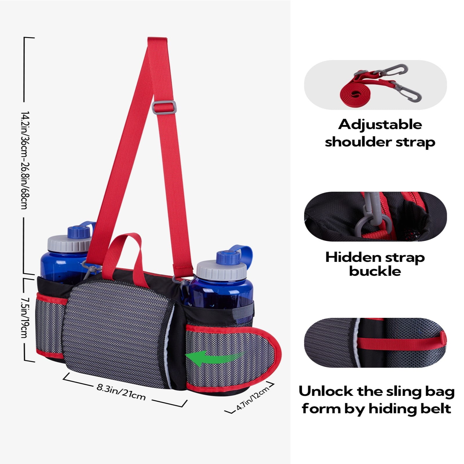 WATERFLY Unisex Large Capacity Hiking with Bottle Holder Nylon Fanny Pack Waist Bag,Gray