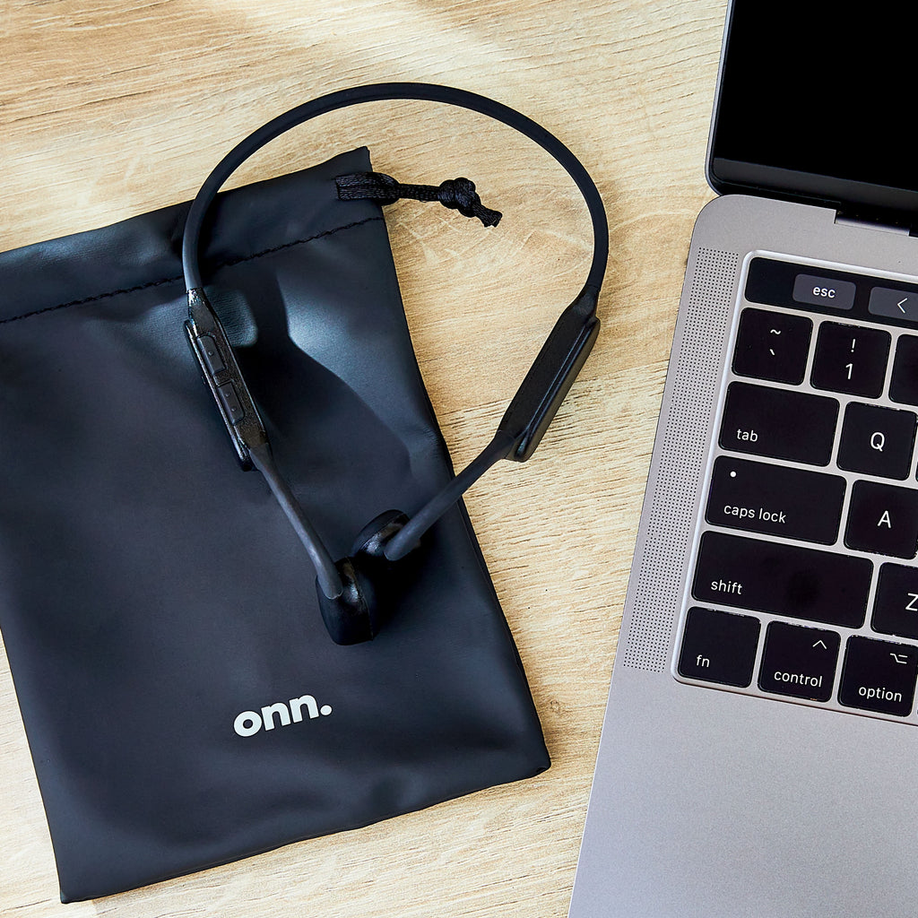 onn Black Wireless Bone Conduction Headphones with Pouch